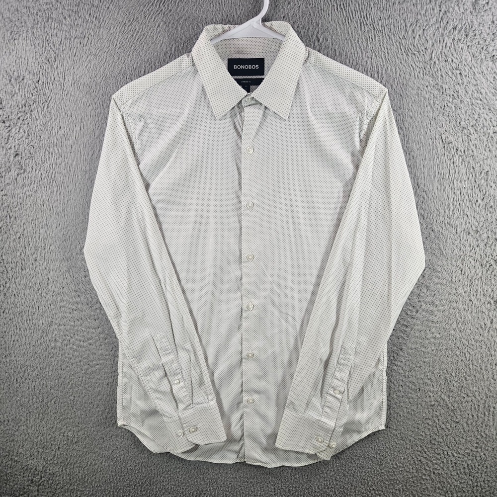 Bonobos Mens Standard Fit White Blue Micro Polka Dot Button Down Shirt Size S